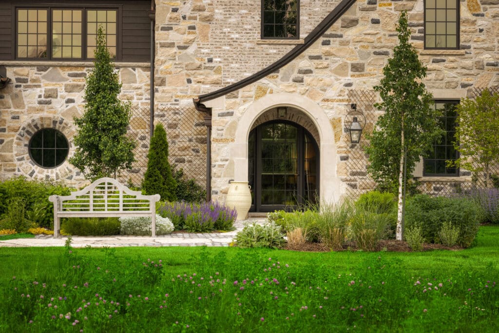 Elegant stone house with landscaped garden